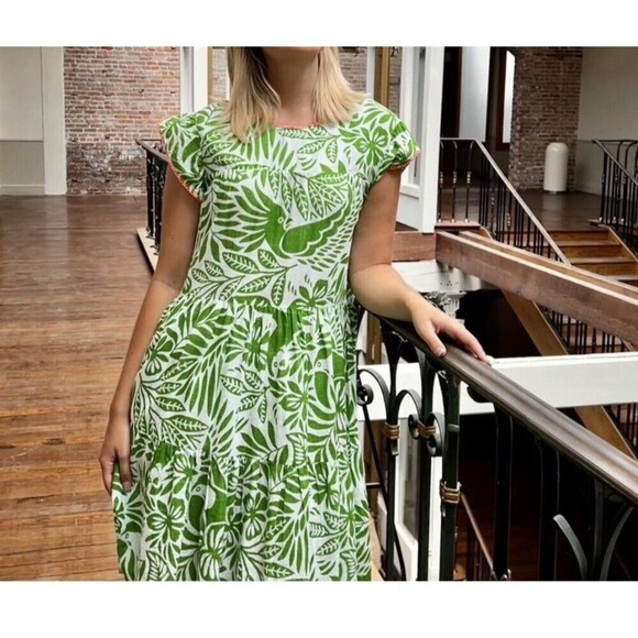 Uncle Frank 100% Cotton Birds of Paradise Beachy Tiered Midi Dress, Sz. L-XL - Picture 1 of 15
